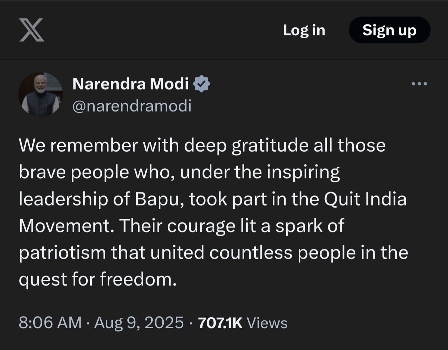 प्रधानमंत्री मोदी ने भारत छोड़ो आंदोलन